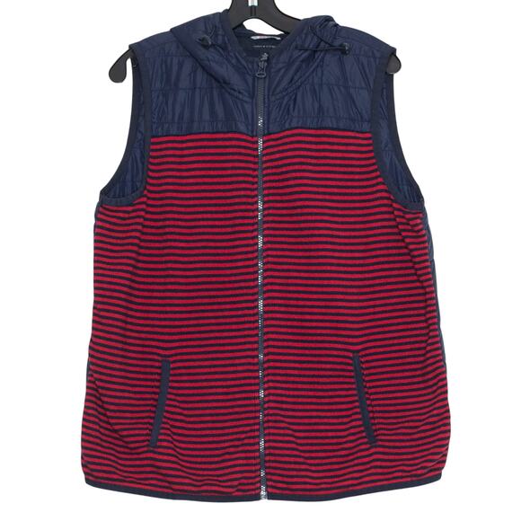 Tommy Hilfiger Vest Puffer Outdoor Casual Nautical Classic Stripe Blue Red XL - Picture 1 of 5